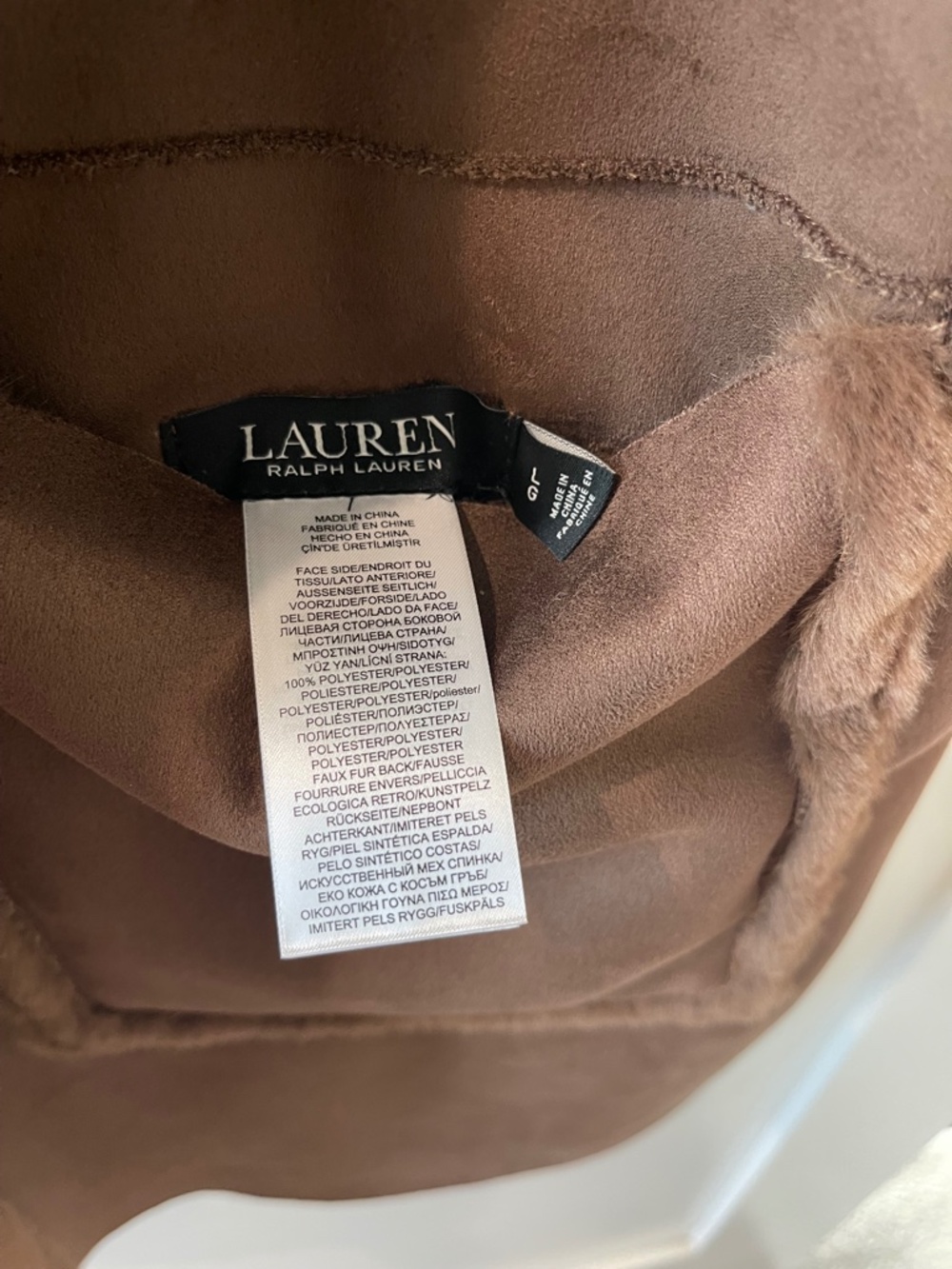 Lauren Ralph Lauren Women's Reversible Faux Shearling Brown Vest Size Large - Picture 8 of 8
